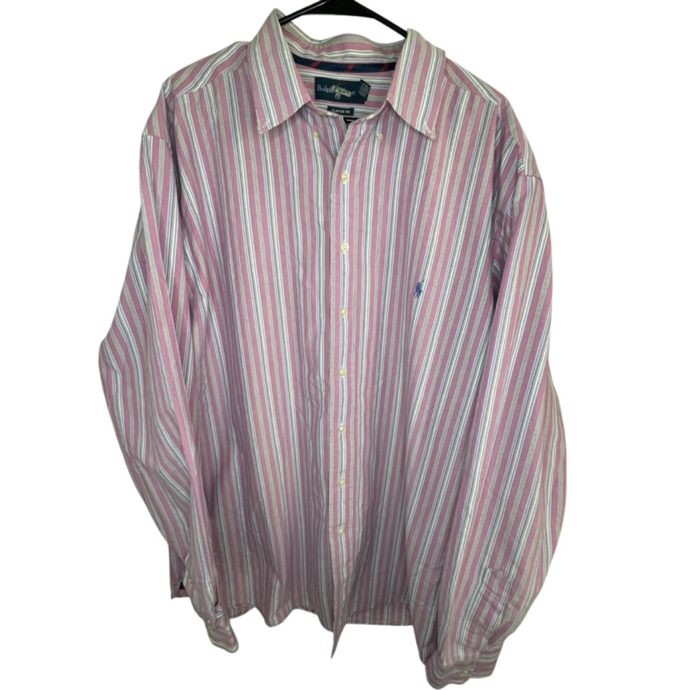 Ralph Lauren Vertical Pinstriped Button Up Long Sleeve Collared Shirt